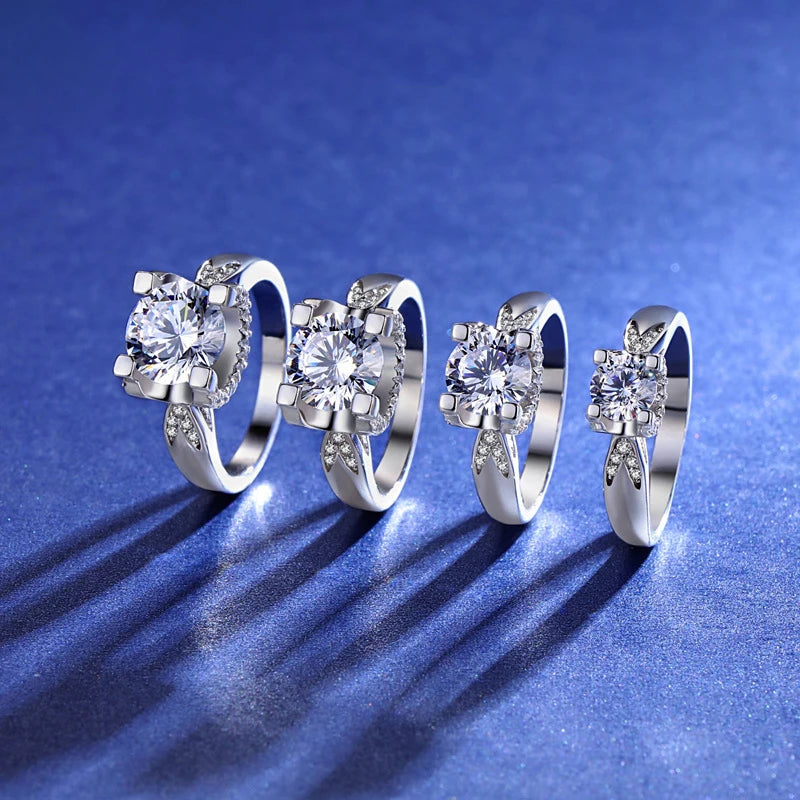 New Trendy Jewelry Moissanite Round Cut White Gold Plated 925 Sterling Silver 0.5ct/1ct/2ct/3ct Moissanite Wedding Rings Women