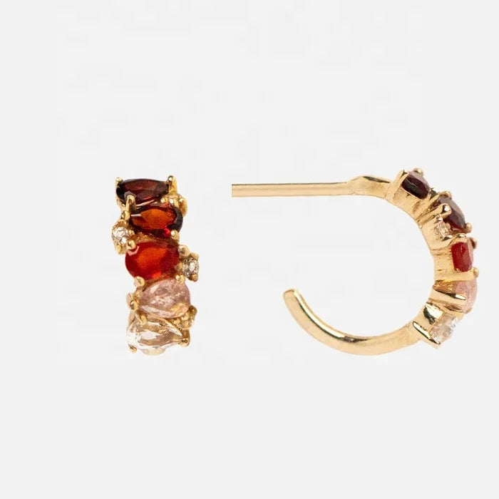 LOZRUNVE 925 Silver Gold Fashion Custom Gradient Garnet Waterdrop Crystal Huggie Hoop Earring