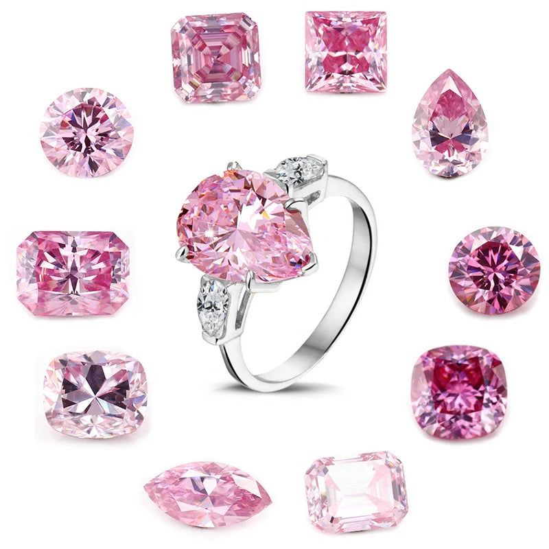 14K Solid Gold 1.0ct 2.0ct Pink Diamond Wedding Engagement Moissanite Ring