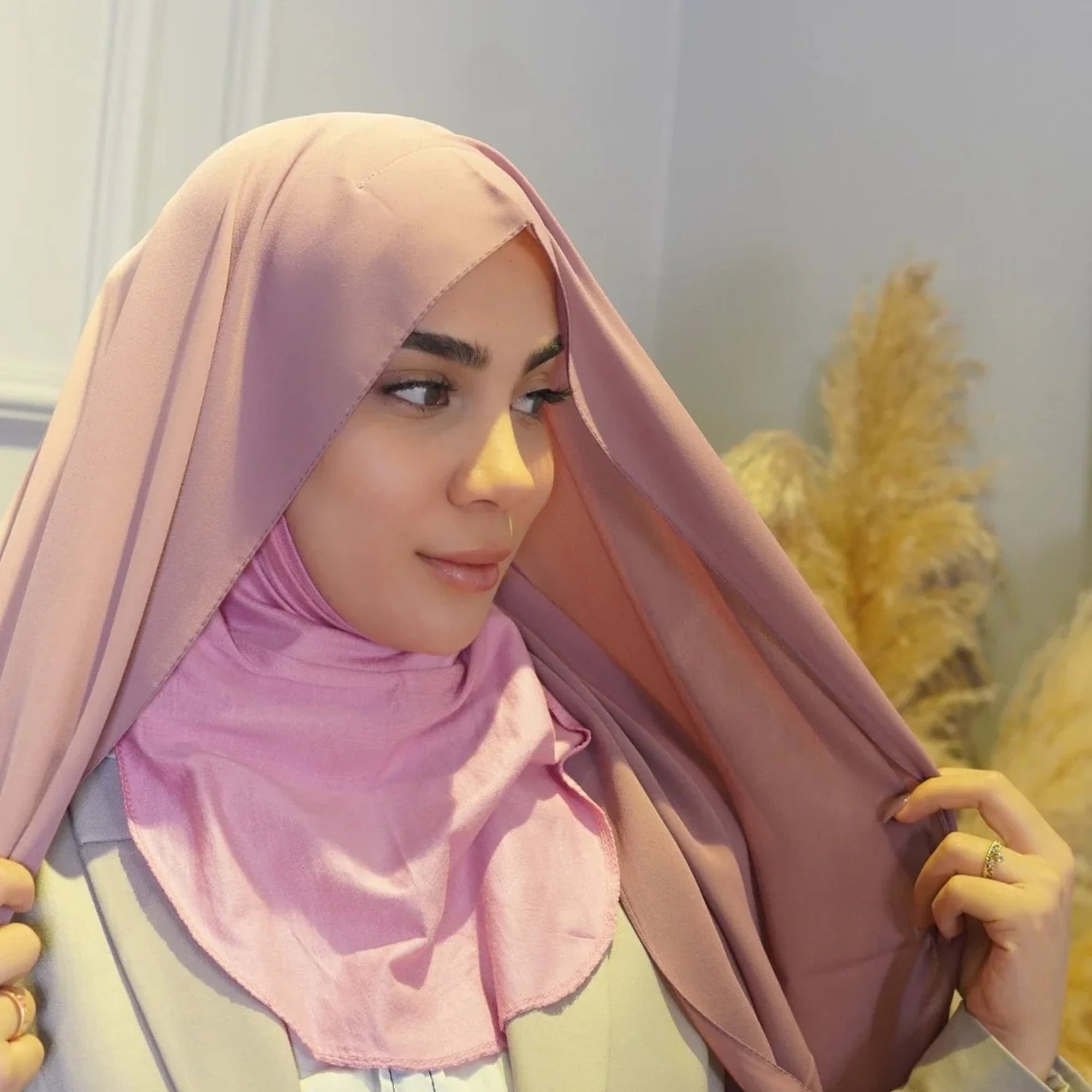 Instant Pin-Free Chiffon Hijab Scarf with Undercaps Ninja Underscarf Caps Islam Muslim Headscarf for Women for Spring
