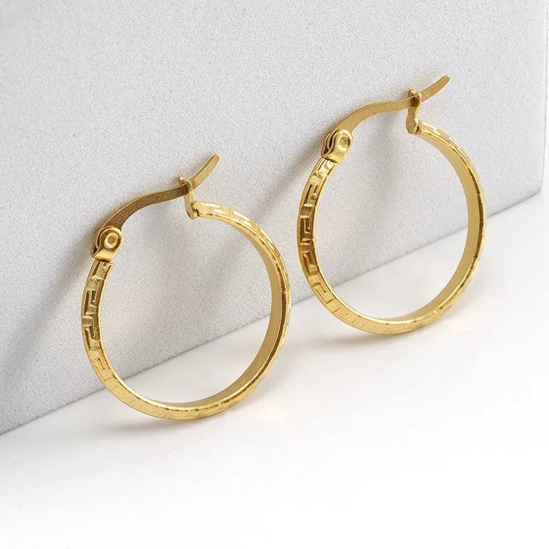 18K Gold Titanium Steel Great Wall Pattern Clasp Earrings Fashionable Stainless Steel Ear Rings and Earrings for Women