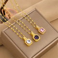 Trendy 18k Gold Plated Titanium Steel Colorful Diamond Necklaces Multi Color Cz Square Pendant Necklace 2023