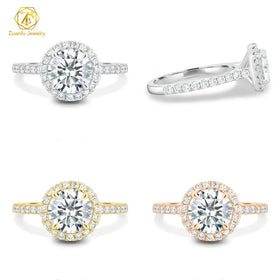 Factory Wholesale Hot Sale 925 Silver Vvs Moissanite Round Cut Diamond Halo Promise Engagement Wedding Ring Fine Jewelry Women