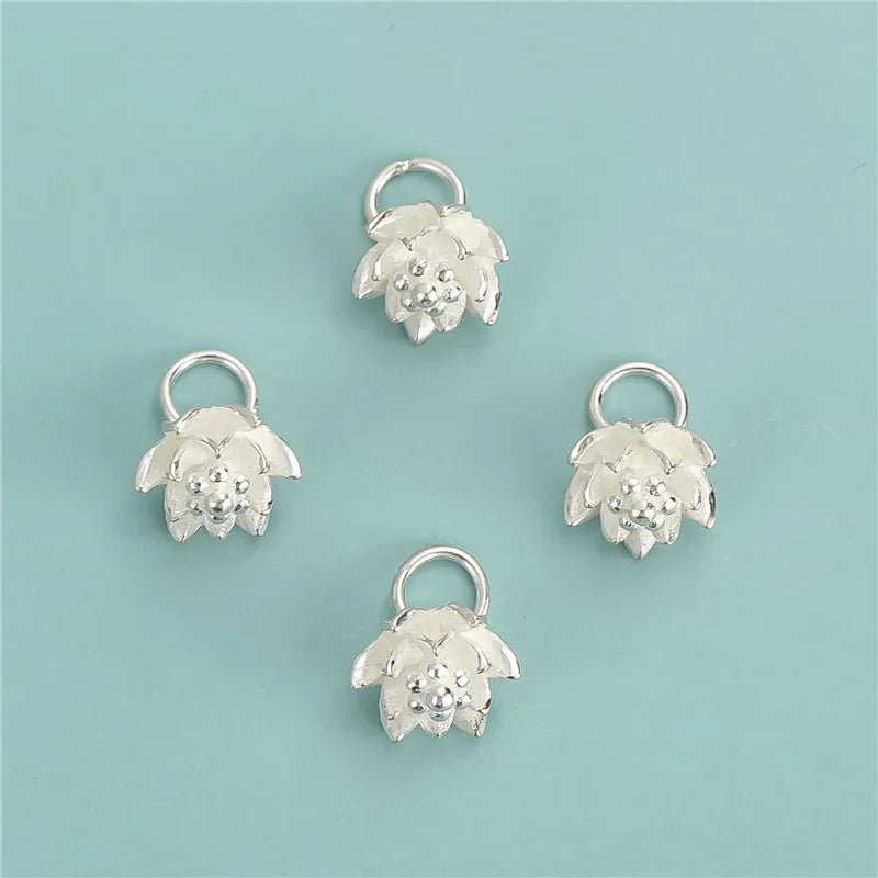 3D Floral Yoga Charm 925 Sterling Silver Lotus Flower Pendant for Jewelry Making Supplies