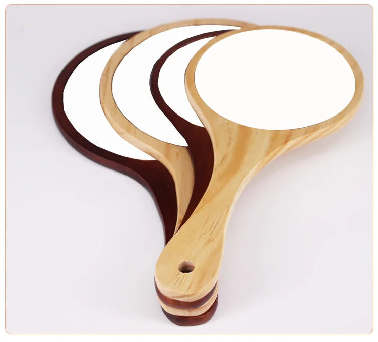 Hand Held Mirror for Makeup Small Cute Wood Hand Mirror for Shaving with Hole Hanging Single-Sided Portable Travel Vanity Mirror
