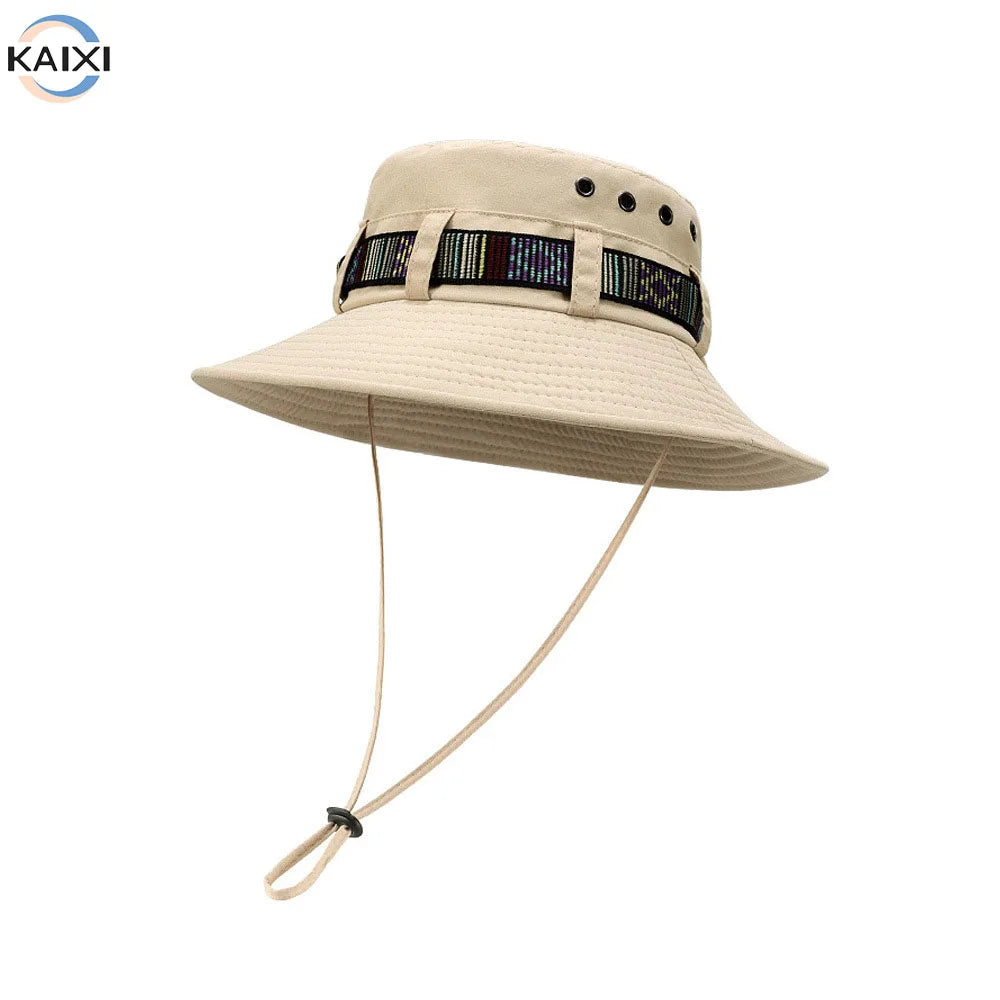 Custom Waterproof UV Protection Boonie Bucket Hat for Men Wide Brim Sun Hat with Strings for Summer Fishing