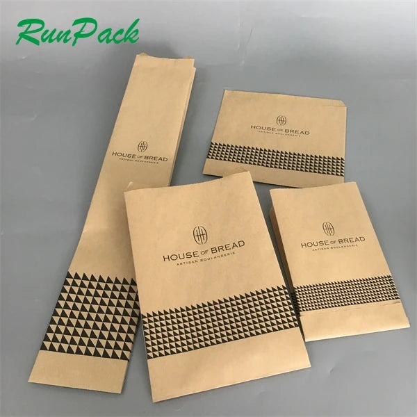 Logo Printed Oil-Proof Brown Kraft Paper Bag Coated Bread Edible Packaging for Toast and Baguette for Food Use