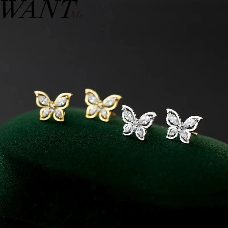 925 Sterling Silver Sweet Cute Butterfly Stud Earrings for Women Exquisite Design INS Jewelry Gifts Zircon for Girls' Party