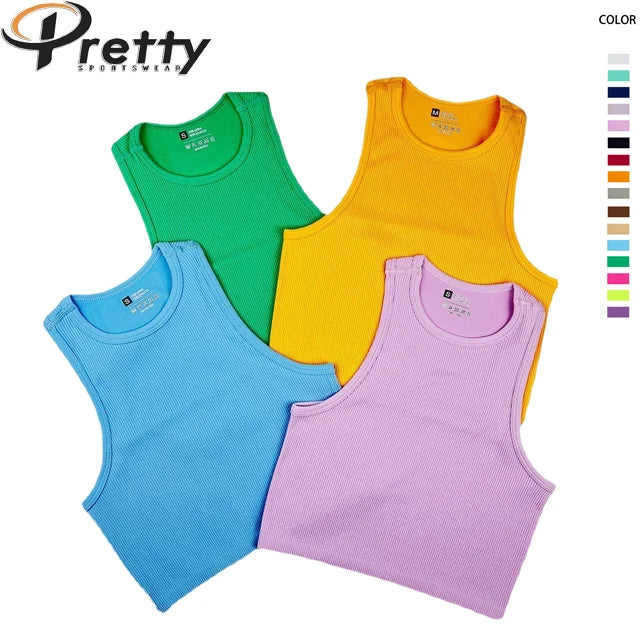 Wholesale Women Yoga Clothes Seamless Sportswear Vest Custom Gym Fitness Ribbed Sleeveless Tshirt Cropped Tank Tops for Women