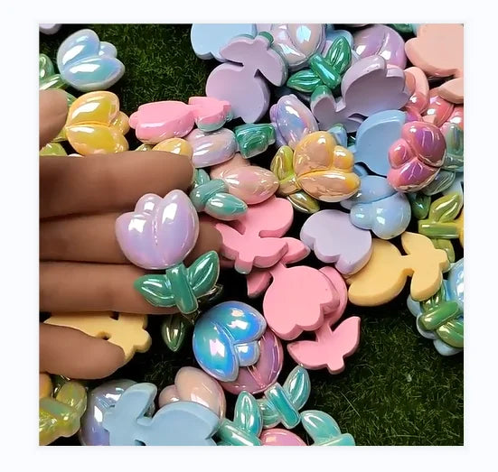 Shiny Type Craft Charms Tulip Bowtie Flatback Resin Cabochons Flower Fit Embellishment Craft DIY Phone Case Decor Accessories