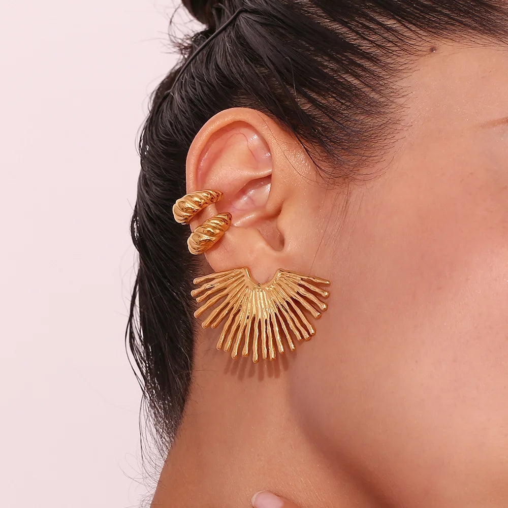 Exaggerated Jewelry Geometric Stud Earrings 18k Gold Plated Jewelry  Fan Shaped Stainless Steel Earrings Wholesale