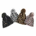 Custom Leopard Print Jacquard Knit Pom Pom Beanie Women Winter Warm Fashion Hat