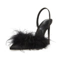 Women High Heel Pumps Shoes Solid Color Pointed Toe Slingback Thin High Heels Feathers Plus SIze Luxury Shoes