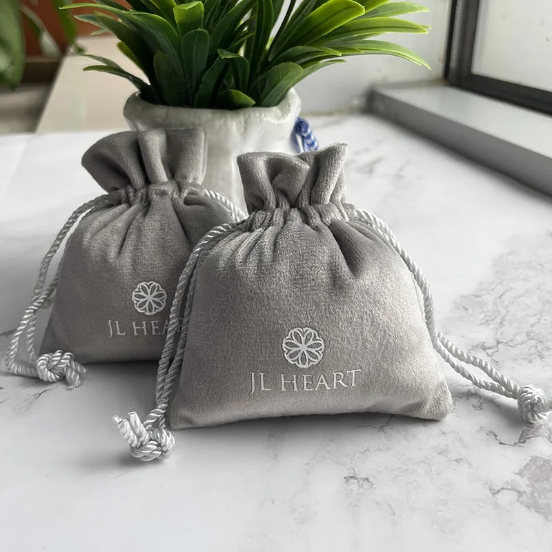 Small Grey Dust Bag Velvet Jewellery Gift Pouch Bag
