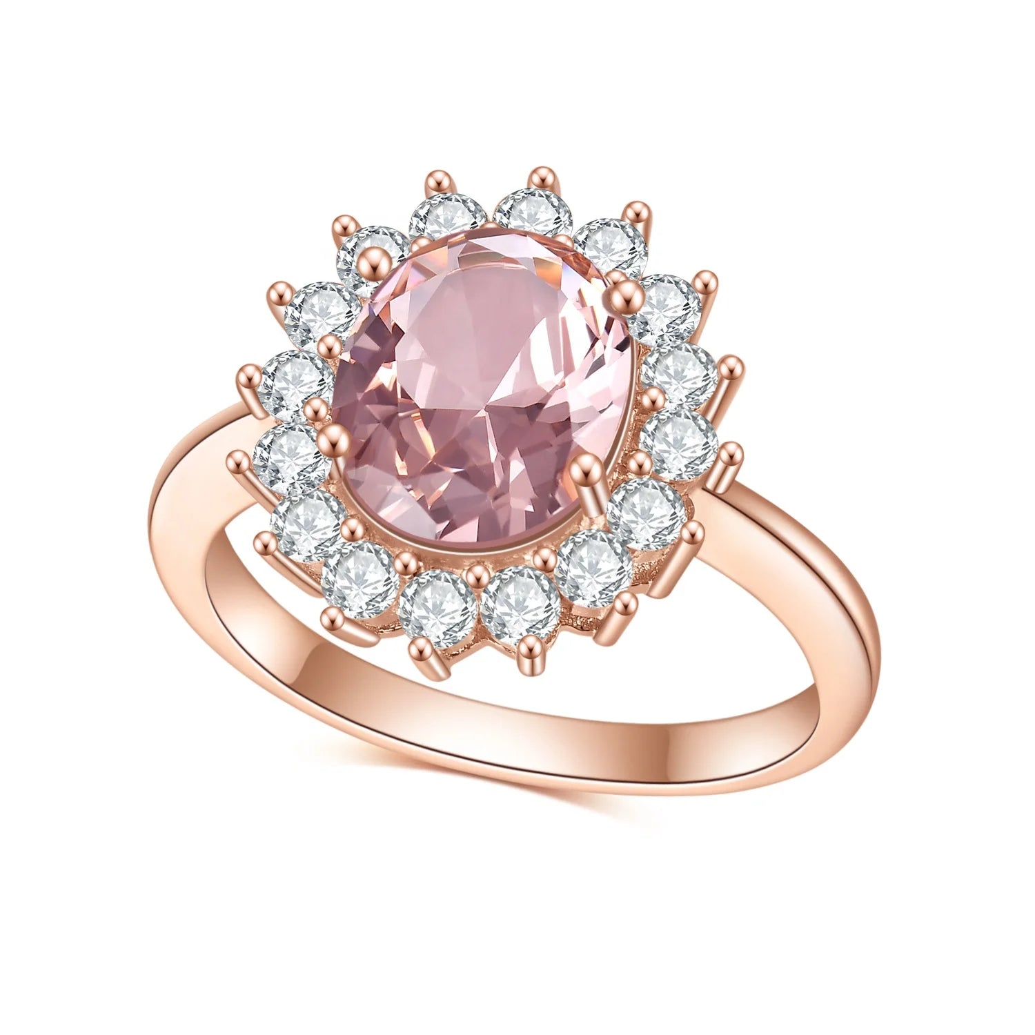 Abiding Rose Gold Plated 925 Sterling Silver Oval Lab Pink Sapphire Nanocrystal Morganite Halo Engagement Ring for Wedding Women