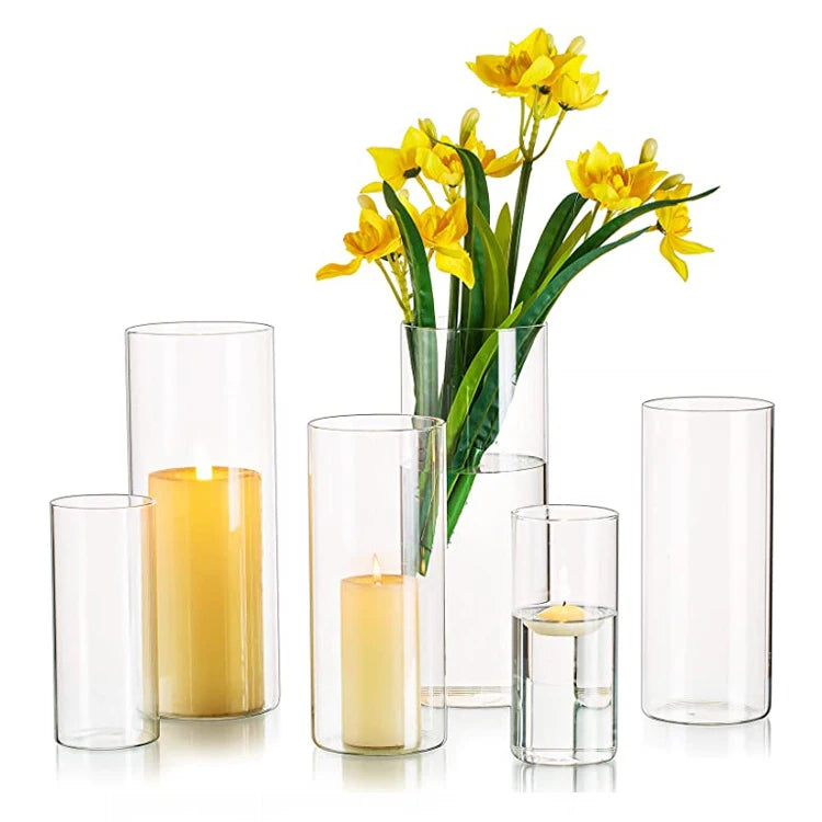 Transparent Cylinder Glass Candles Set Tall Glass Tube Cylinder Vases Wedding Decoration for Sale