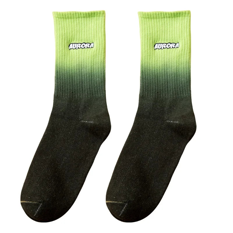 High Fashion Men's Tie Dye Socks Custom Embroidery logo Gradient Color Unisex Casual Cotton Socks for Boys and Girls