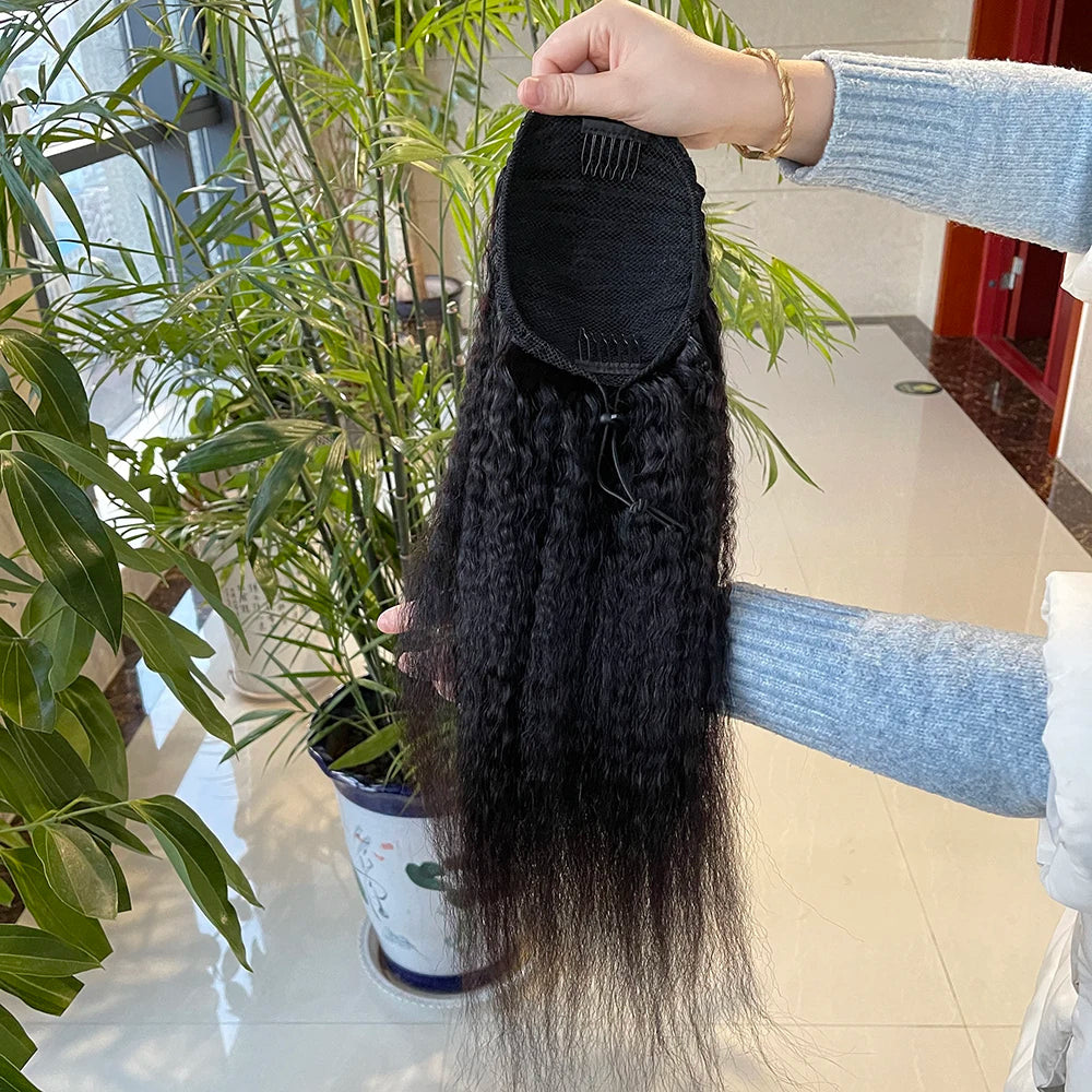 Cheap Drawstring Natural Hair Ponytail Cheveux Clip in Brazilian Virgin Hair Yaki Kinky Straight Remy Human Hair Ponytails
