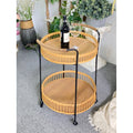 INNOVA European Antique Hotel Tea Trolley Wine Cart Bar Cart Wheels Solid Wood Bamboo Rattan Furniture