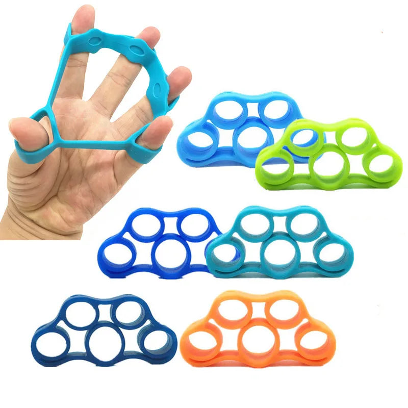 Six Piece Five Ring Silicone Finger Exerciser Hand Strengthener with Light/Medium/Heavy Strength Tension Hand Grip Trainer