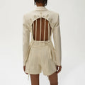 TWOTWINSTYLE Fashion Double-breasted Solid Color Hollow Backless Ribbon Tassel Blazer Jacket Women's Suits Blazer