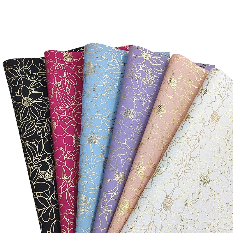 Flower Faux Leather Rolls Printed Print Hot Stamping Shiny Floral Tote Shopping Bag PU Leather for Decorating Wallpaper