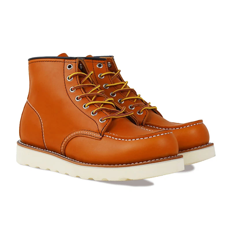High Quality Men's Winter Short Boots Glossy Leather Combat Style with Leather Upper Rubber Outsole for Outdoor Use