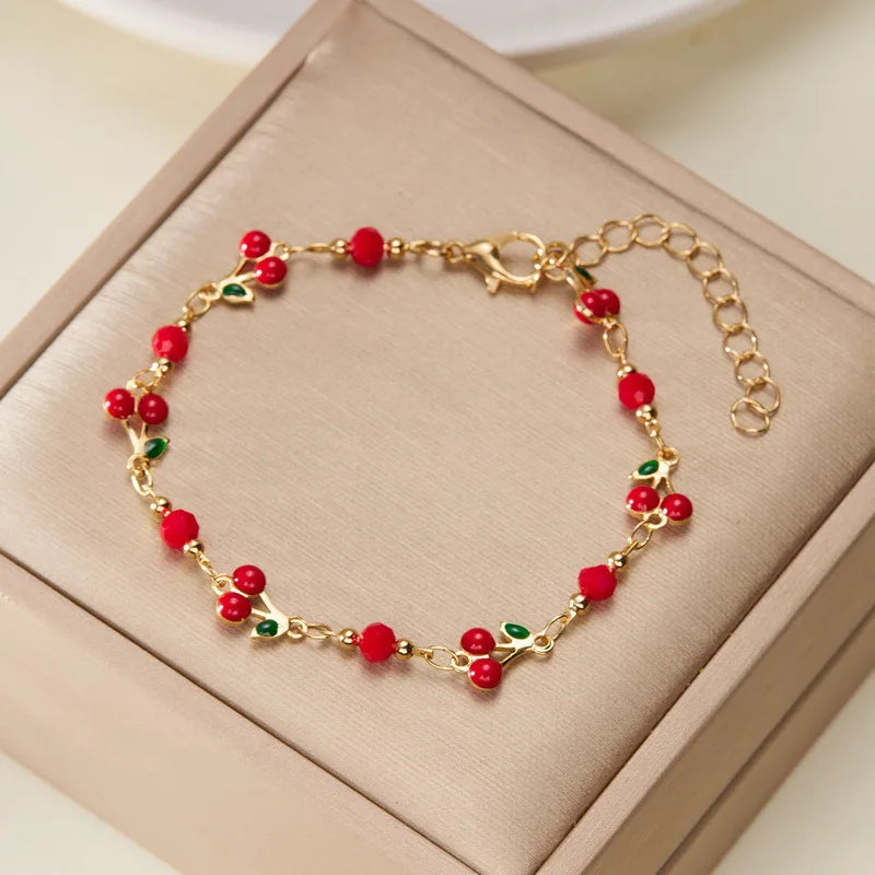 Wholesale Fashion Fruit Bracelet for Women Cute Cherry Pulsera De Cereza Sweet Bracelet for Girls