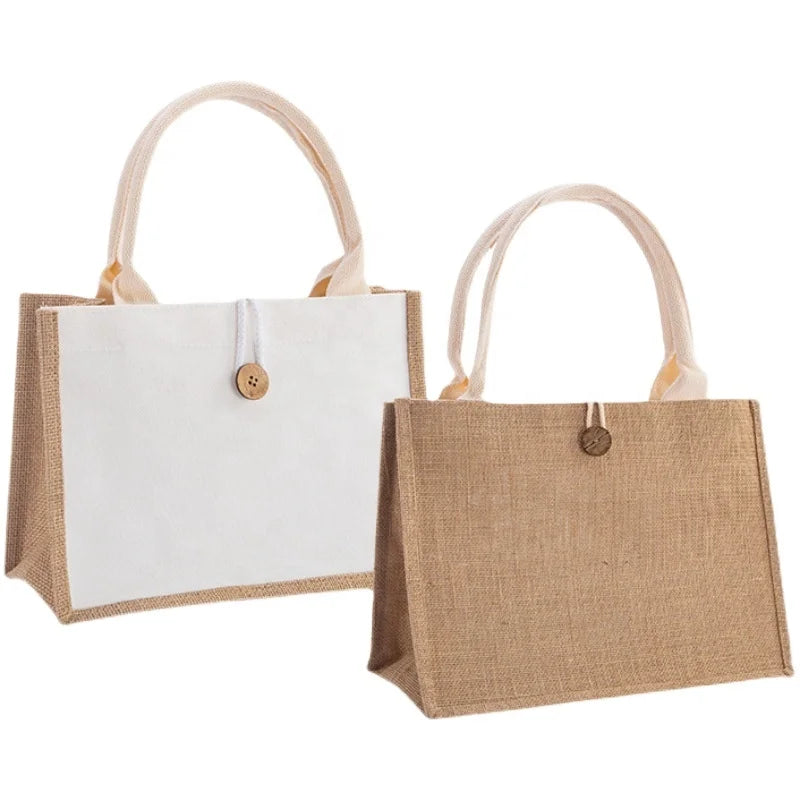 Wholesale Hand-Painted Cotton Jute Bag with Laminating Embroidery Decoration Two Handles Open Closure Type Shopping Bag