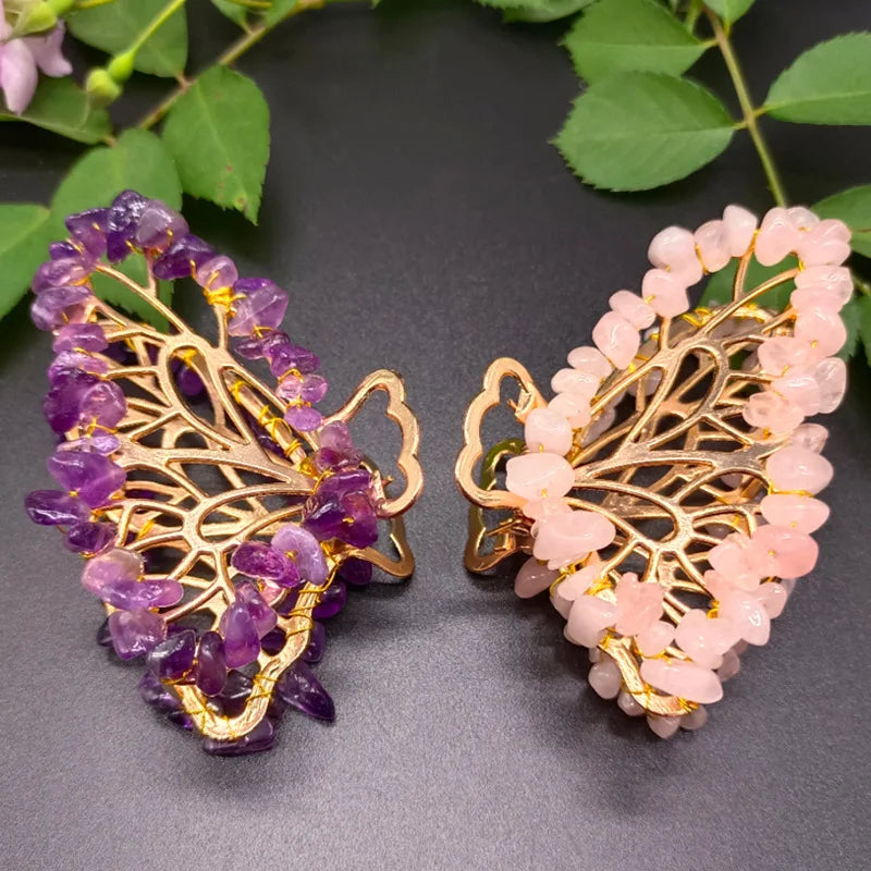 Creativity Natural Stone Wire Wrapped Gravel butterfly Hairpin Hair Accessory Crystal Amethyst Rose Quartz Hair Jewelry