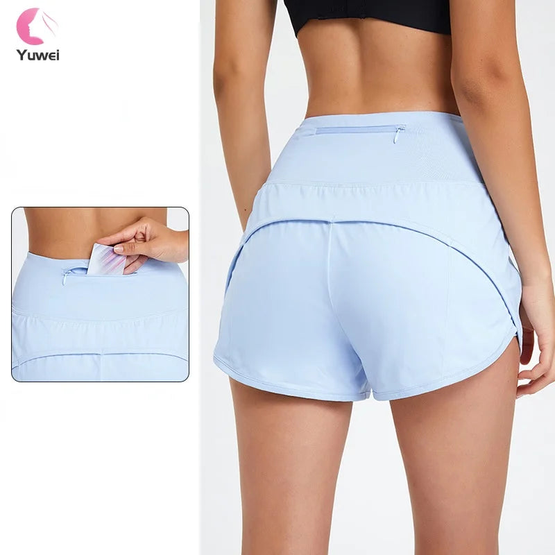 2024 New Summer High Waist With Mesh Liner Zipper Pockets Running Shorts Quick Dry Athletic Workout Shorts