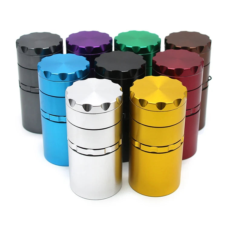 New Custom Logo Manual Crusher 5 Pieces Aluminum Alloy Herb Grinder Storage Jar Smoking Accessories 167g KL C006 50x101mm