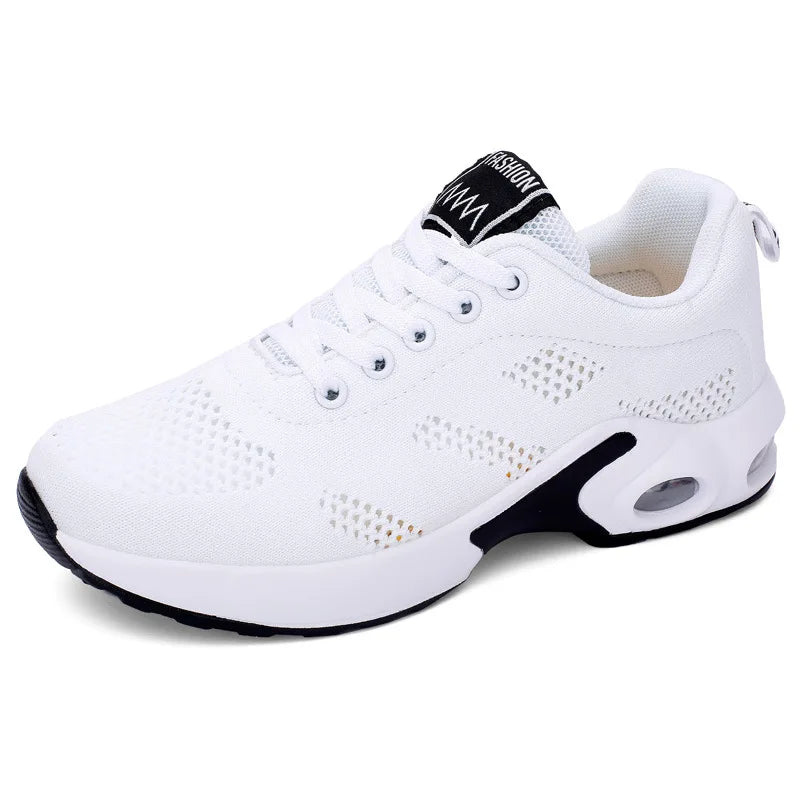 Women's Mesh Breathable Sneakers Thick Bottom Wearable Flyweaving Ladies Casual Shoes Outdoor Comfortable Women's Walking Shoes