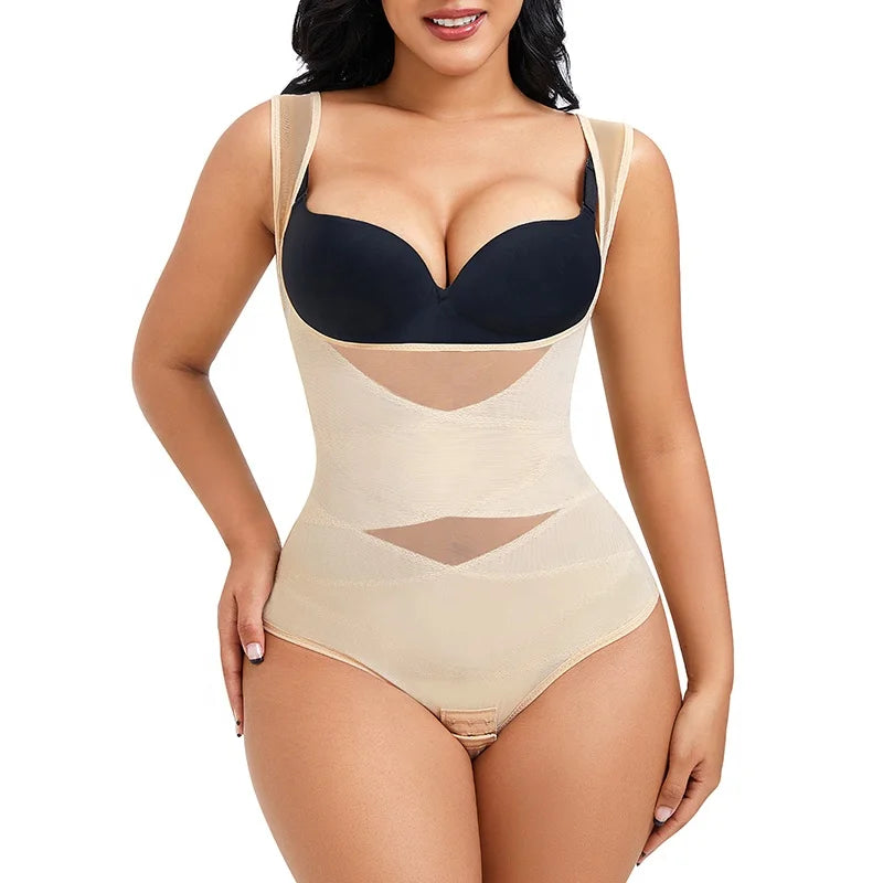 Shapewear Bodysuit for Women Tummy Control Body Shaper X Back Brace Scoop Neck Sleeveless Thong Tank Top