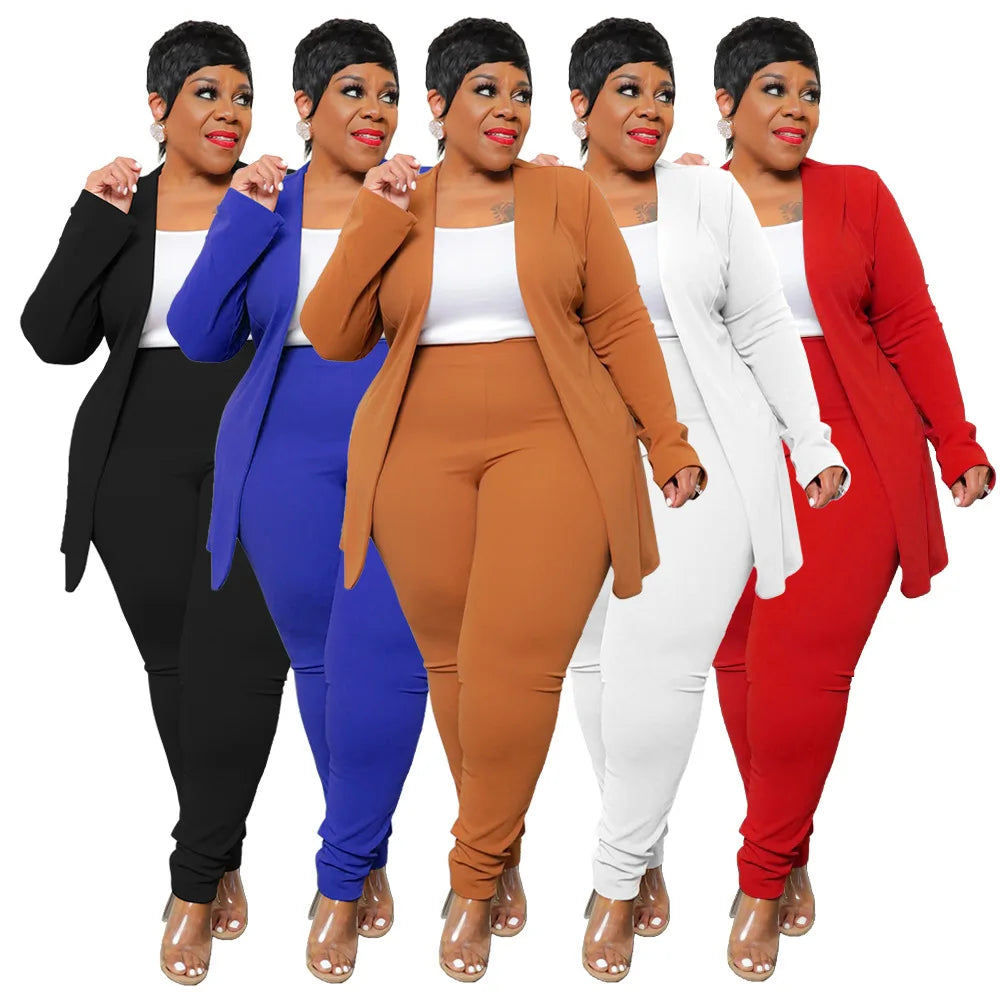 New Arrivals Plus Size Women Clothing Temperament Professional Casual Long Sleeve Pants Small Suits Two Piece Suit Women's Sets