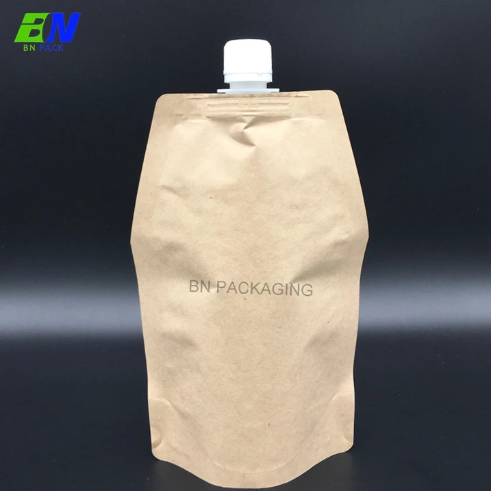 Ecofriendly Reusable Kraft Paper Baby Food Packaging Squeeze Pouch Liquid Spout Pouch Bags for Complementary Food