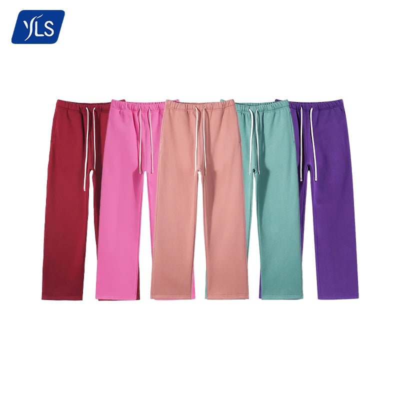 YLS Autumn Winter Men Gym Joggers Pants 345GSM Fleece Heavyweight Unisex Plain Mid Waist Loose Fit Sweatpants