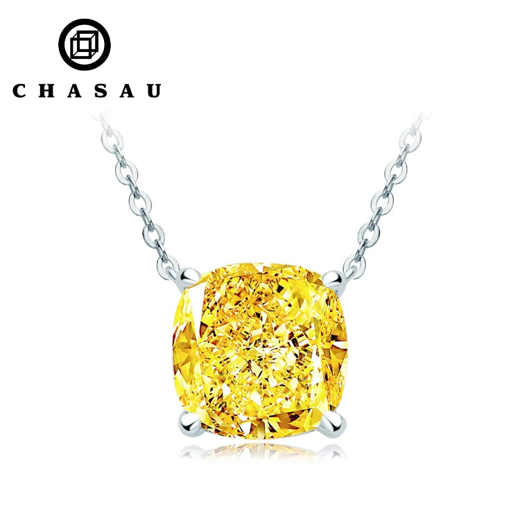 Latest Style New Designed 925 Sterling Silver 10mm 5 Carat CZ Cubic Zirconia Yellow Pendant Necklace
