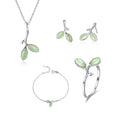 925 Silver Bridal Green Leaf Pendant Necklace Set Opal Stone Wedding Jewelry Set Earrings Bracelet Ring for Women Gift