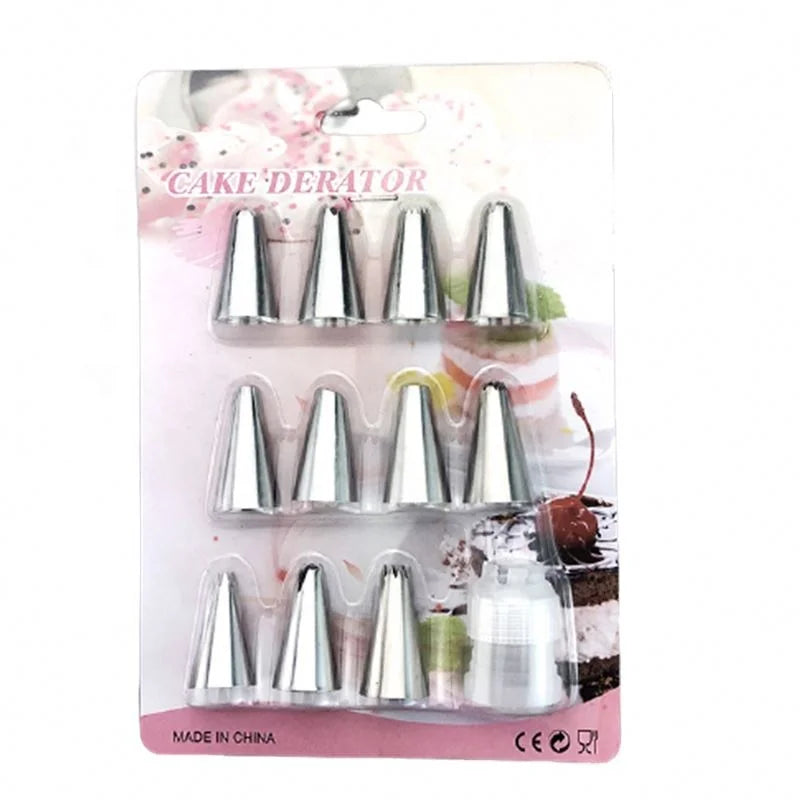 12 PCS Baking Tools Decorating Mouth Set Include 11 Pcs Nozzles +1 Pc Coupler Set Piping Tips Set Kit