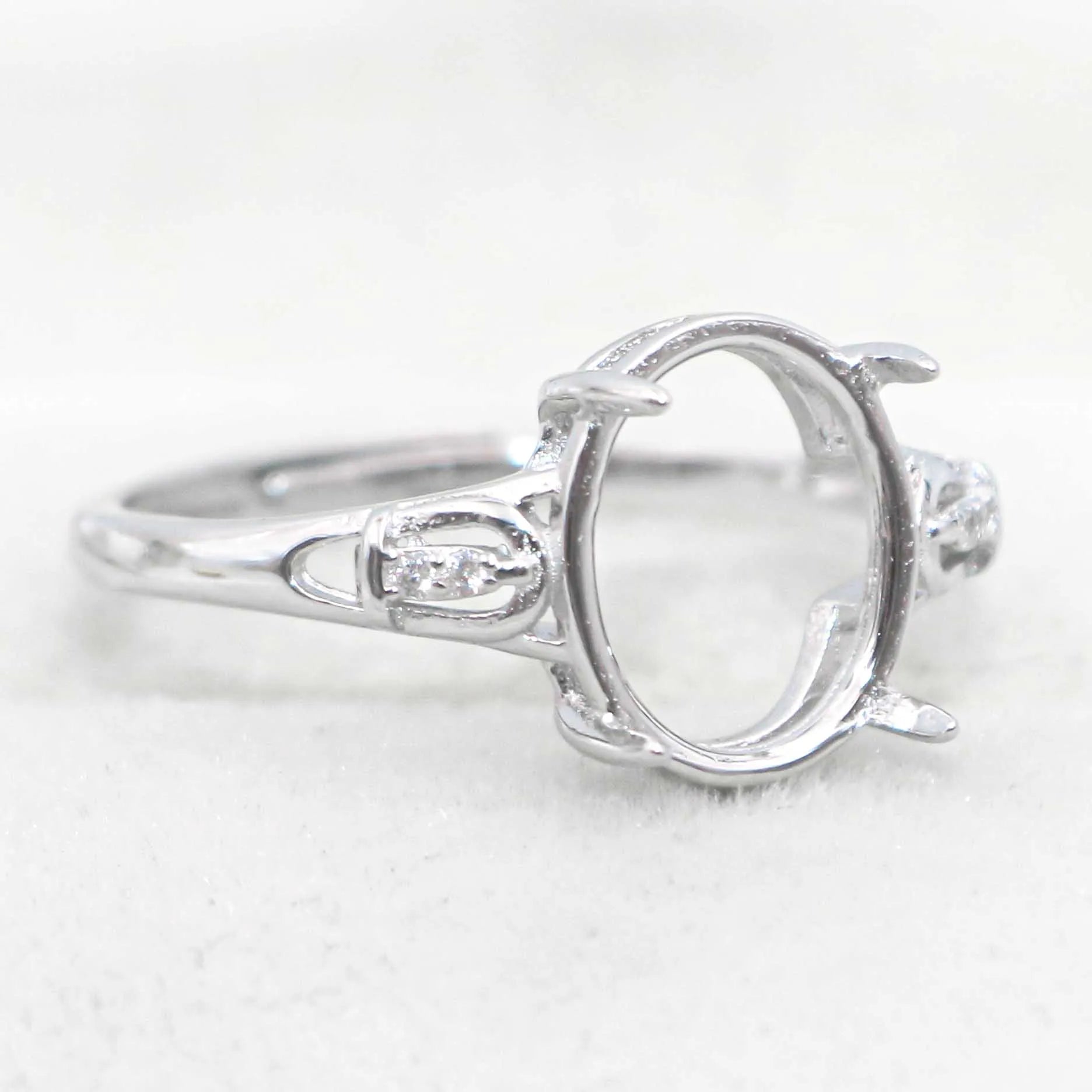 Sterling Silver 9*11mm Semi Mount Ring Empty Frame Blank Support Setting S925 Base Holder Without Center Stone for DIY Inlay