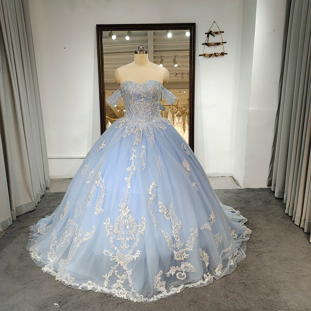 Blue Elegant Detachable Off Shoulder Novelty Evening Gowns Dresses Jancember RL260