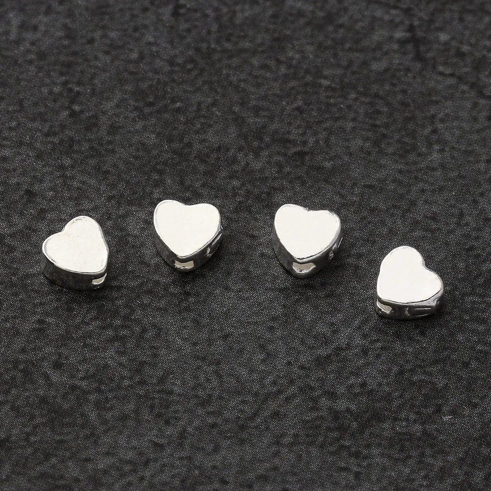 Mini Beaded Wholesale 925 Sterling Silver Polished Heart Charms Beaded for Jewelry Making Accessories