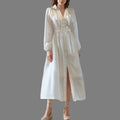 2025 Women's Wholesale European and American Long Skirt V Neck Satin Waist Retro Dress White Evening Dress