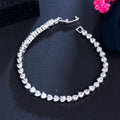 Silver Plated Tiny Heart Shape Cubic Zirconia Classic Crystal Chain Tennis Bracelet for Women Wedding Bridal Party Accessories