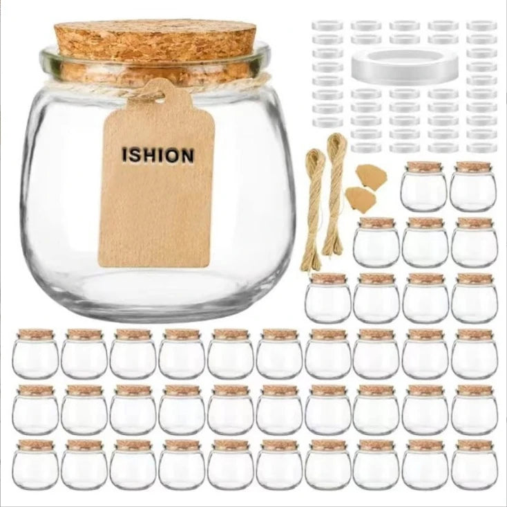 Custom 100ml & 300ml Glass Pudding Bottles with Wooden Stopper Cap Thickened Sealed for Face Cream Mascara Wig Milk Cup