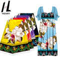 Henry Island Style Micronesia Mumu Polyester Printed Fabrics for Garment Custom Fabric Plus Size Womens Clothing Wedding Dress