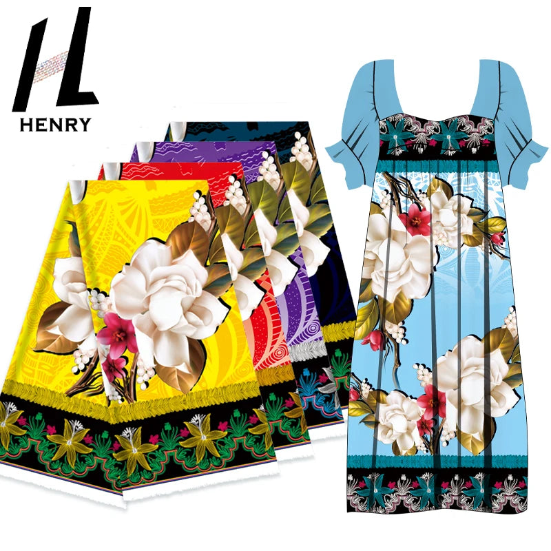 Henry Island Style Micronesia Mumu Polyester Printed Fabrics for Garment Custom Fabric Plus Size Womens Clothing Wedding Dress