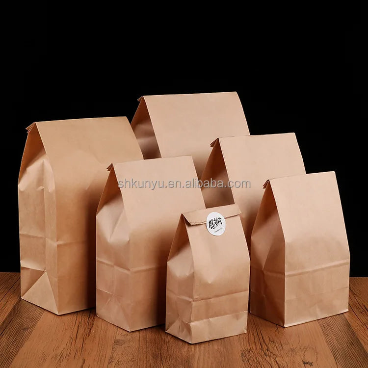 13*24+8cm Biodegradable Kraft Paper  Packing Pouch for Snack Bread Pizza Food Takeaway Bags Wholesale Takeout Bag