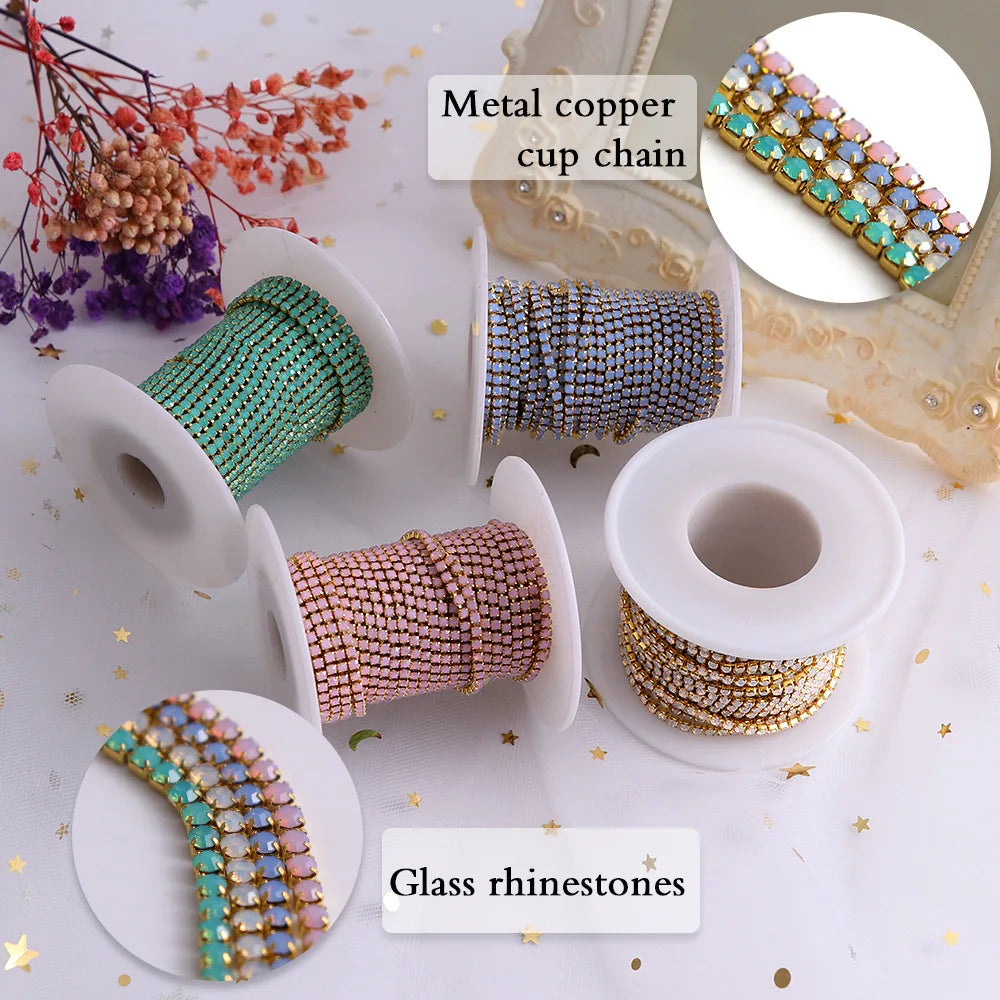2025 Crystal Hot Selling SS6 Opal Color Stone Rhinestone Claw Chain  Fashion DIY Jewelry Crystal Rhinestone Cup Chain Trimming